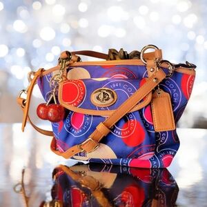 COACH Leah Polka Dot 2 Way Purse Red White Blue NWOT